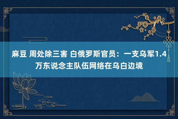 麻豆 周处除三害 白俄罗斯官员：一支乌军1.4万东说念主队伍网络在乌白边境