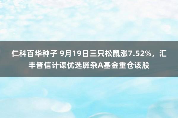 仁科百华种子 9月19日三只松鼠涨7.52%，汇丰晋信计谋优选羼杂A基金重仓该股