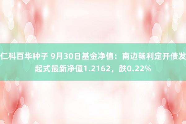 仁科百华种子 9月30日基金净值：南边畅利定开债发起式最新净值1.2162，跌0.22%