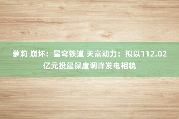 萝莉 崩坏：星穹铁道 天富动力：拟以112.02亿元投建深度调峰发电相貌