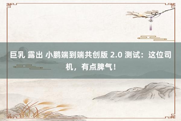 巨乳 露出 小鹏端到端共创版 2.0 测试：这位司机，有点脾气！
