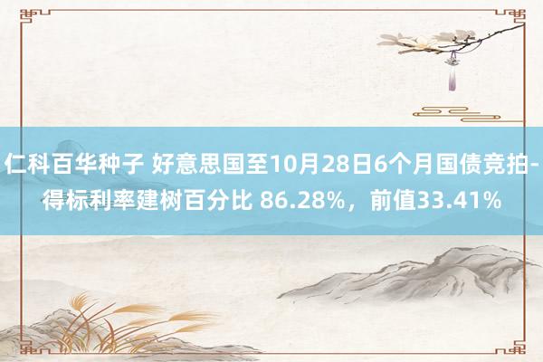 仁科百华种子 好意思国至10月28日6个月国债竞拍-得标利率建树百分比 86.28%，前值33.41%