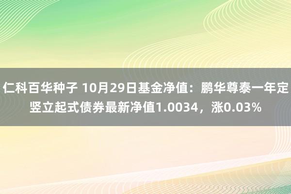 仁科百华种子 10月29日基金净值：鹏华尊泰一年定竖立起式债券最新净值1.0034，涨0.03%
