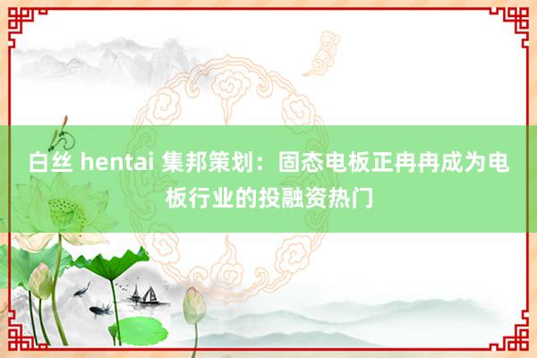 白丝 hentai 集邦策划：固态电板正冉冉成为电板行业的投融资热门