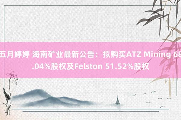 五月婷婷 海南矿业最新公告：拟购买ATZ Mining 68.04%股权及Felston 51.52%股权