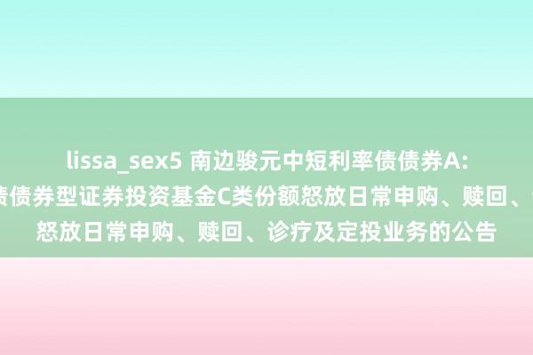 lissa_sex5 南边骏元中短利率债债券A: 南边骏元中短期利率债债券型证券投资基金C类份额怒放日常申购、赎回、诊疗及定投业务的公告
