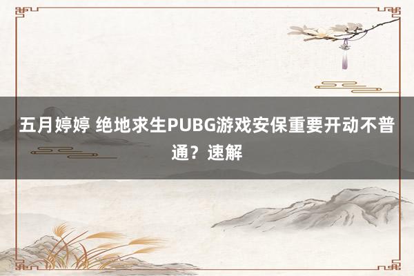 五月婷婷 绝地求生PUBG游戏安保重要开动不普通？速解