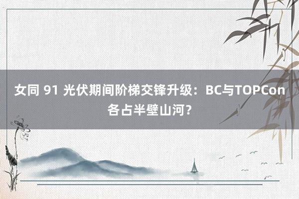 女同 91 光伏期间阶梯交锋升级：BC与TOPCon各占半壁山河？