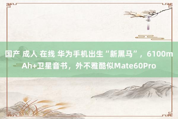 国产 成人 在线 华为手机出生“新黑马”，6100mAh+卫星音书，外不雅酷似Mate60Pro