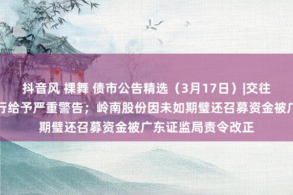 抖音风 裸舞 债市公告精选（3月17日）|交往商协会对临西农商行给予严重警告；岭南股份因未如期璧还召募资金被广东证监局责令改正