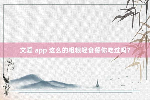 文爱 app 这么的粗粮轻食餐你吃过吗？
