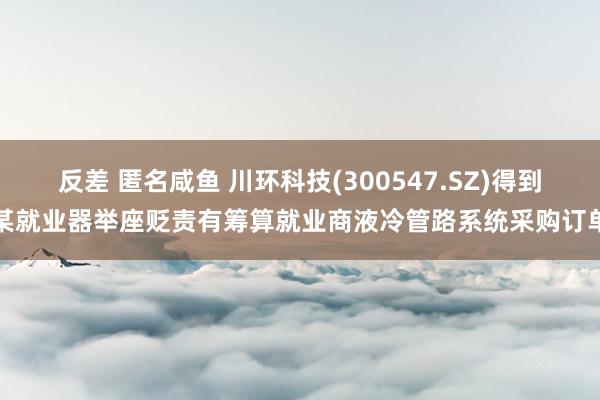 反差 匿名咸鱼 川环科技(300547.SZ)得到某就业器举座贬责有筹算就业商液冷管路系统采购订单