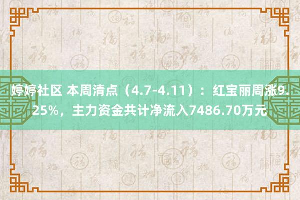 婷婷社区 本周清点（4.7-4.11）：红宝丽周涨9.25%，主力资金共计净流入7486.70万元