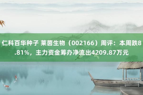 仁科百华种子 莱茵生物（002166）周评：本周跌8.81%，主力资金筹办净流出4209.87万元