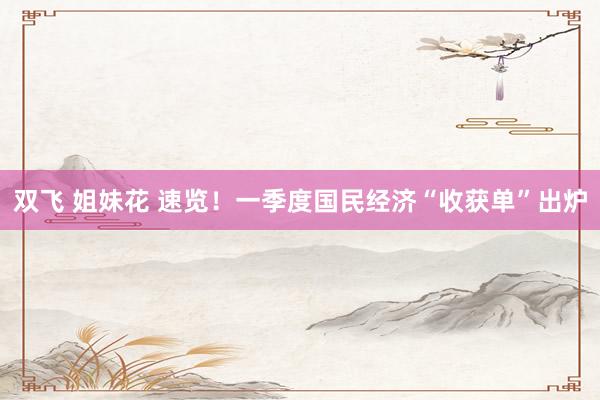 双飞 姐妹花 速览！一季度国民经济“收获单”出炉