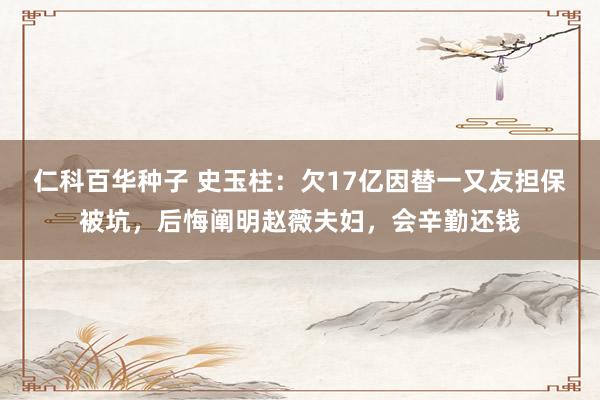 仁科百华种子 史玉柱：欠17亿因替一又友担保被坑，后悔阐明赵薇夫妇，会辛勤还钱